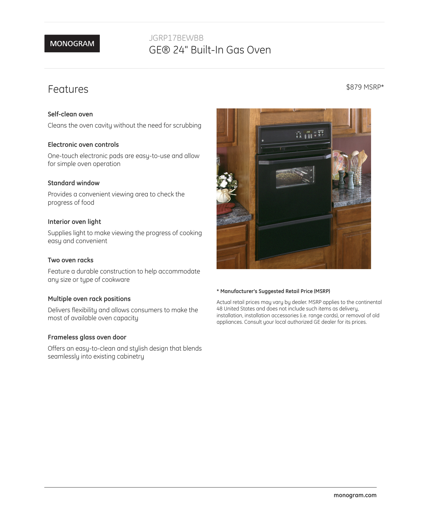 Ge 24 Built In Gas Oven Features Manualzz Com