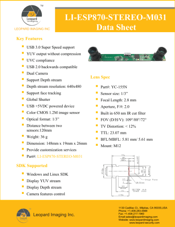 LI-ESP870-STEREO-M031 Data Sheet | Manualzz