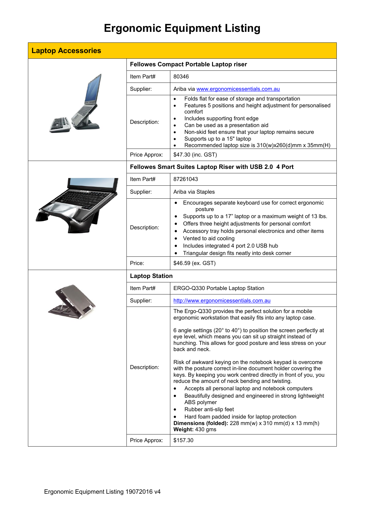 Ergonomic Equipment Listing Manualzz Com