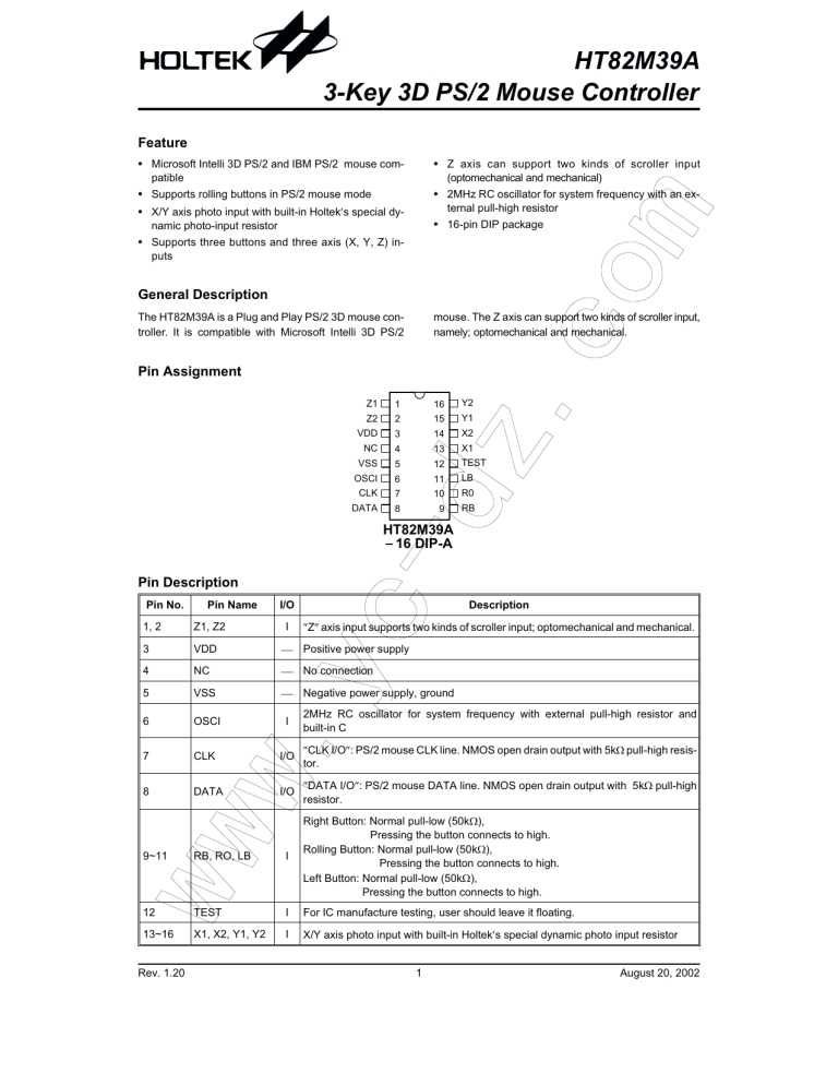 Htm39a 3 Key 3d Ps 2 Mouse Controller Manualzz