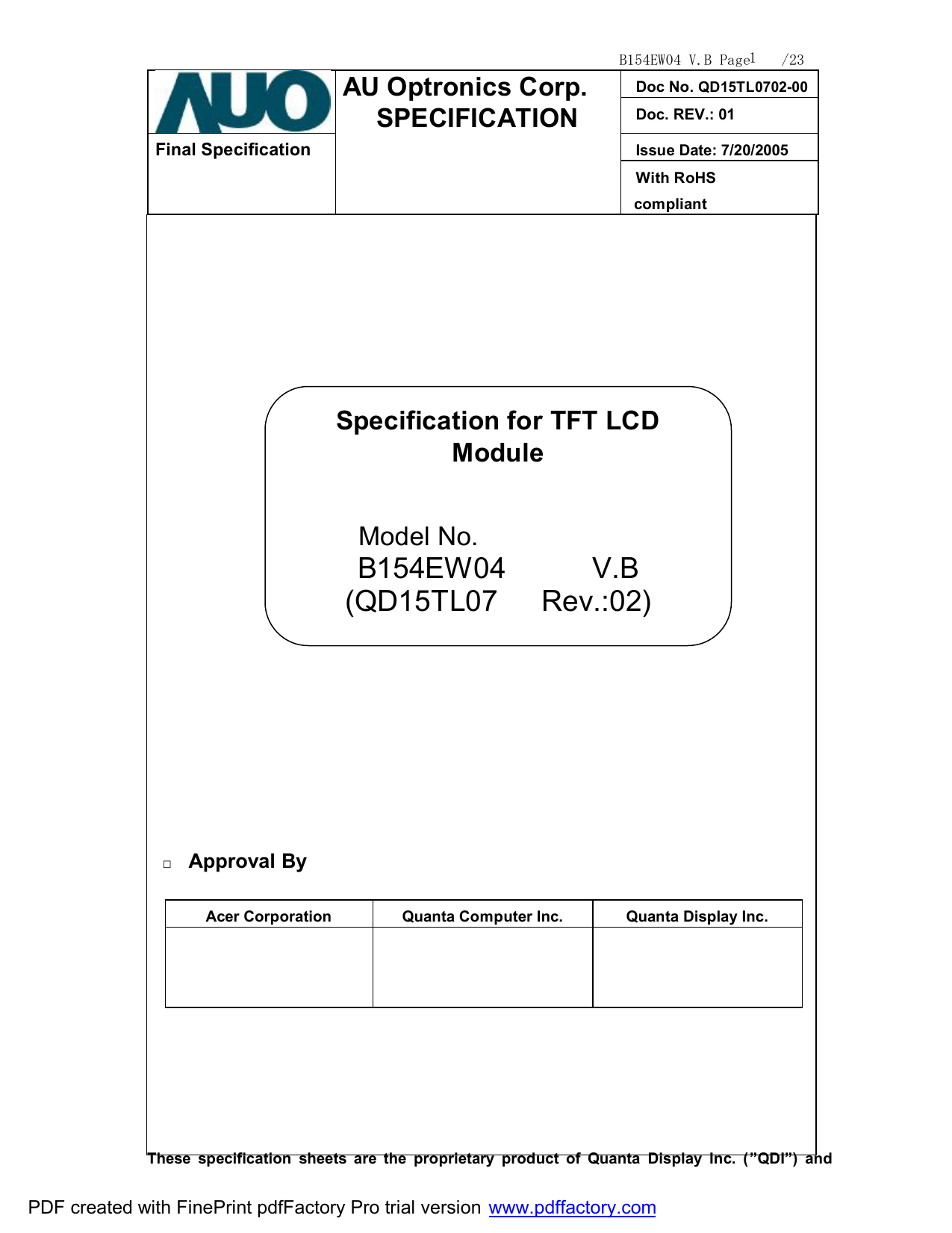 B154ew04 Vb Qd15tl07 Rev 02 Manualzz