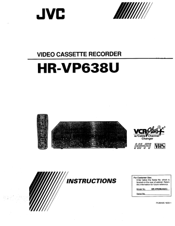 JVC HR-VP638U Videocassette Recorder Owner's Manual | Manualzz