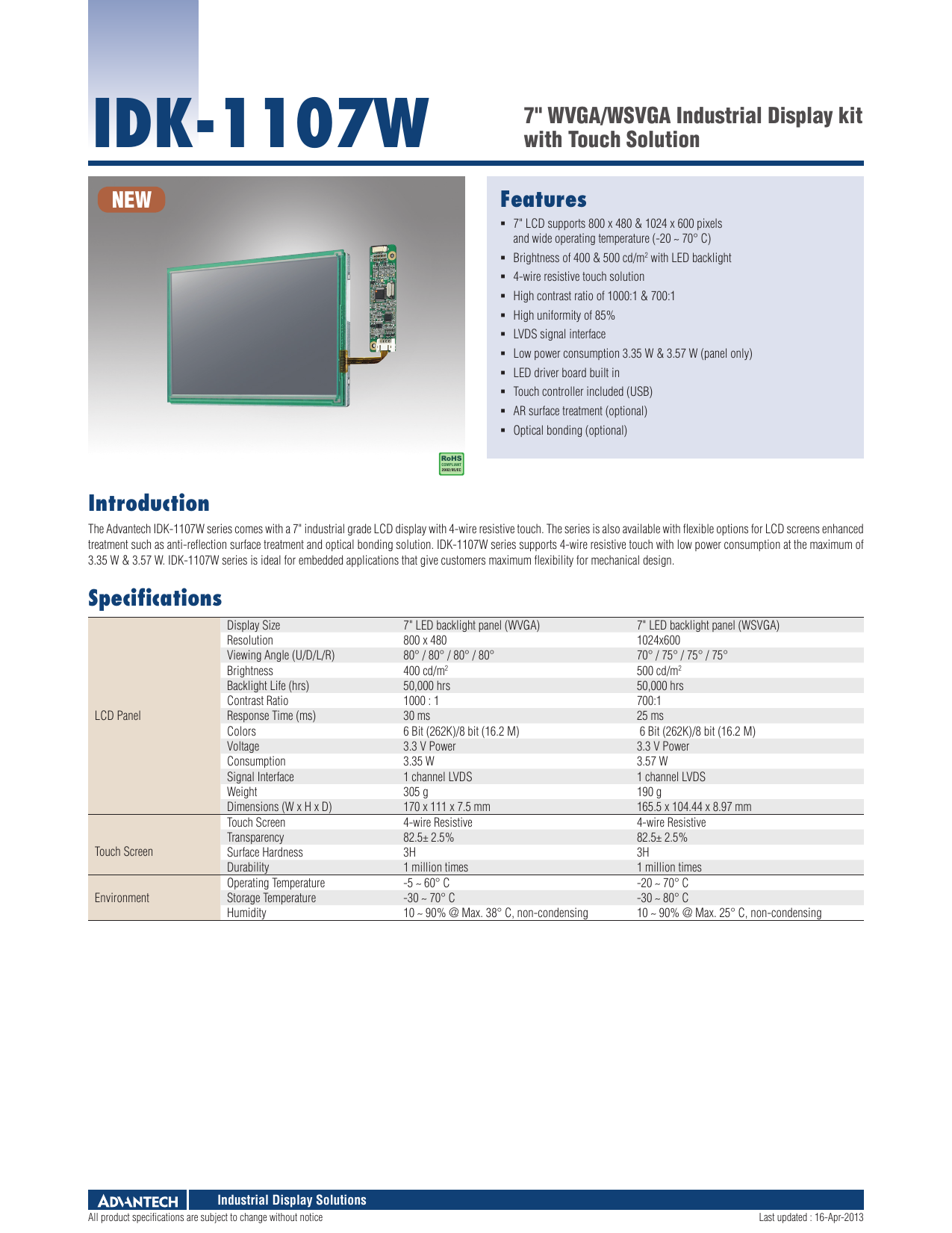 Features Idk 1107w 7 Wvga Wsvga Industrial Display Kit With Manualzz