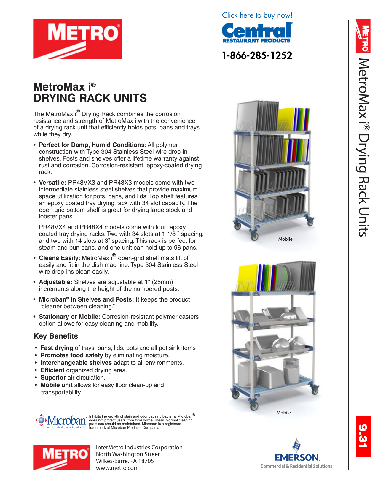 MetroMax i Mobile Drying Rack with Three Tray Racks and Drip Tray - Metro