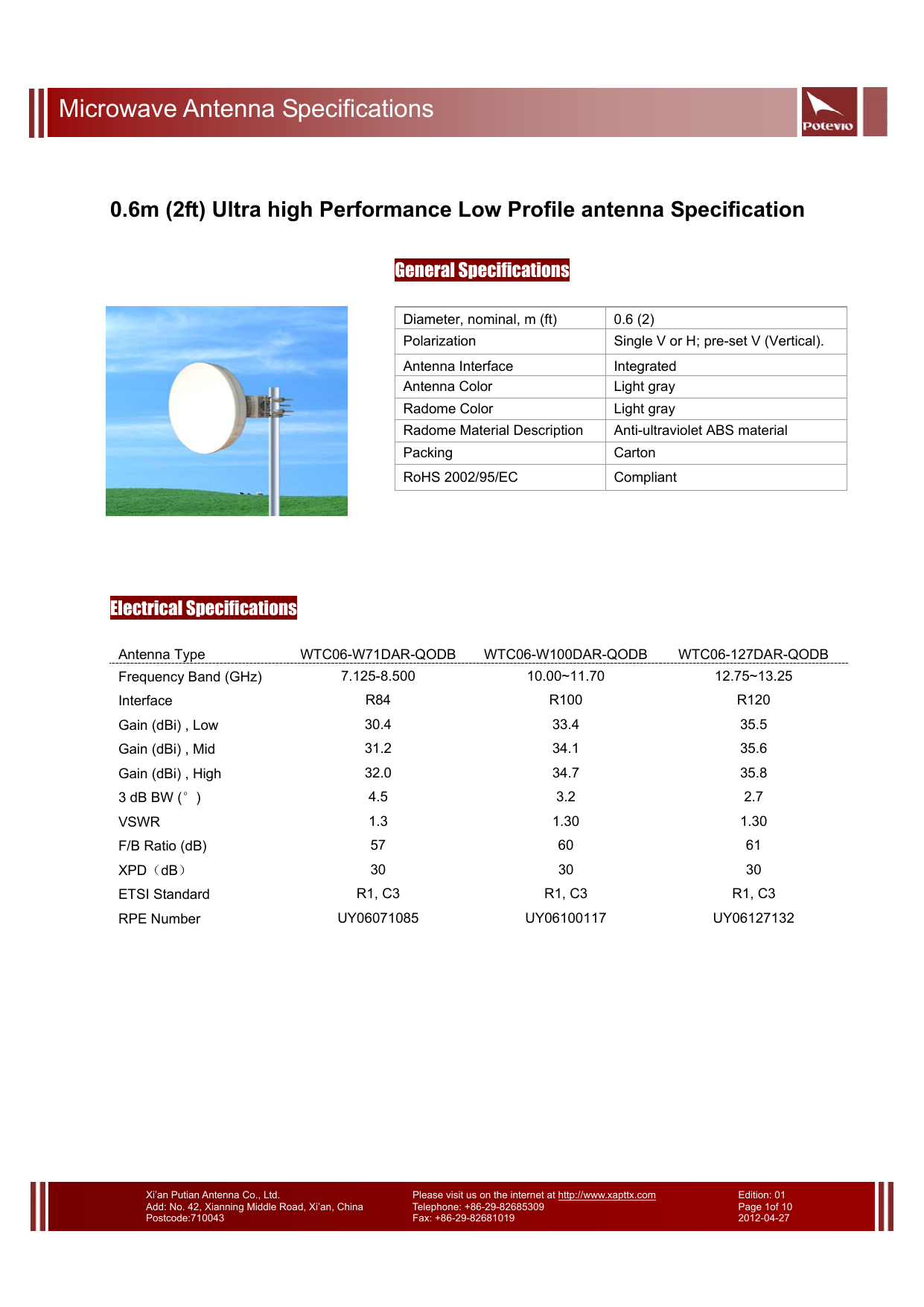 Microwave Antenna Specifications Manualzz