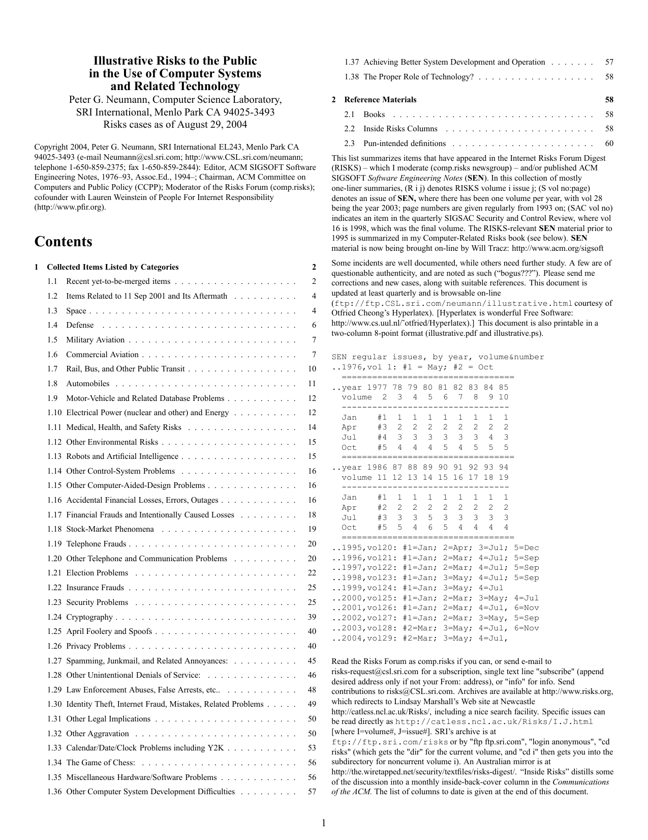 Contents Manualzz Com - il!   lustrative risks to the public in the use of computer systems and related technology peter g neumann computer science laboratory sri international