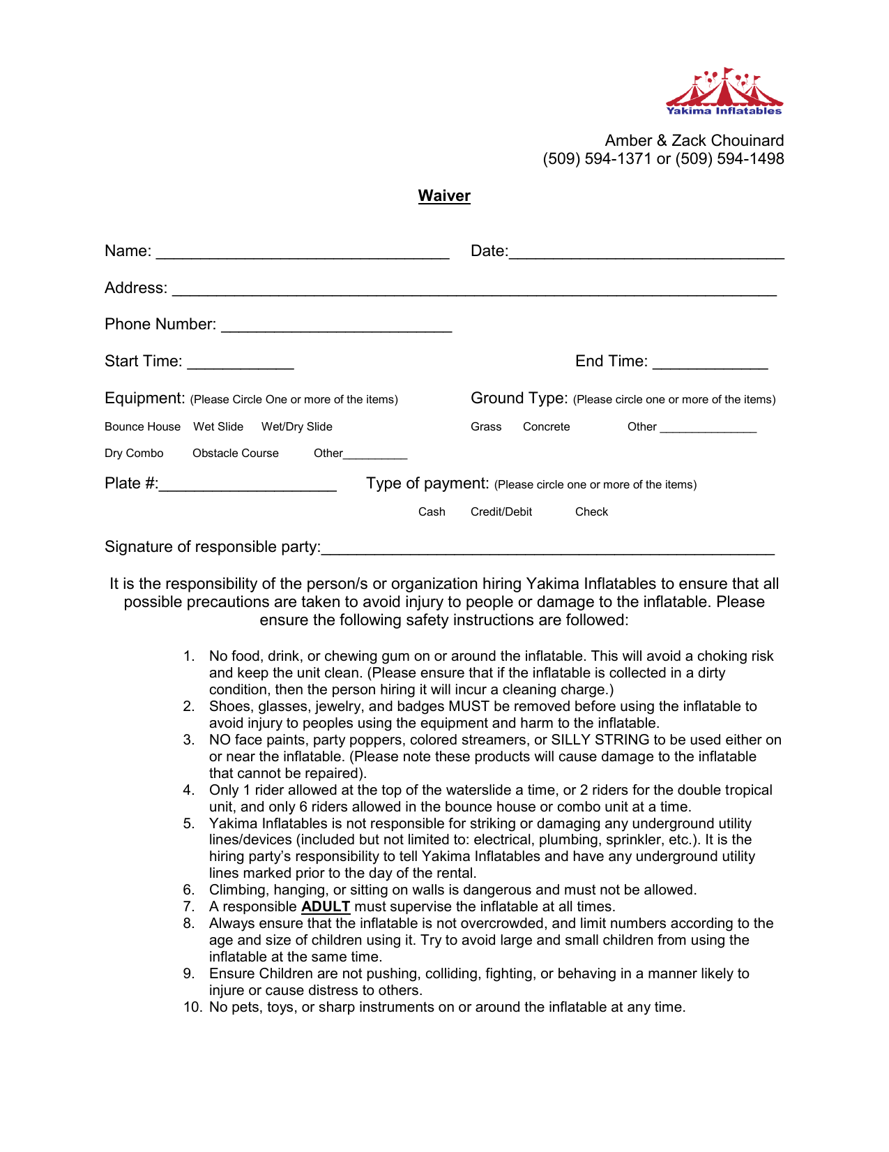 Waiver and Liability  Manualzz In bounce house rental agreement template