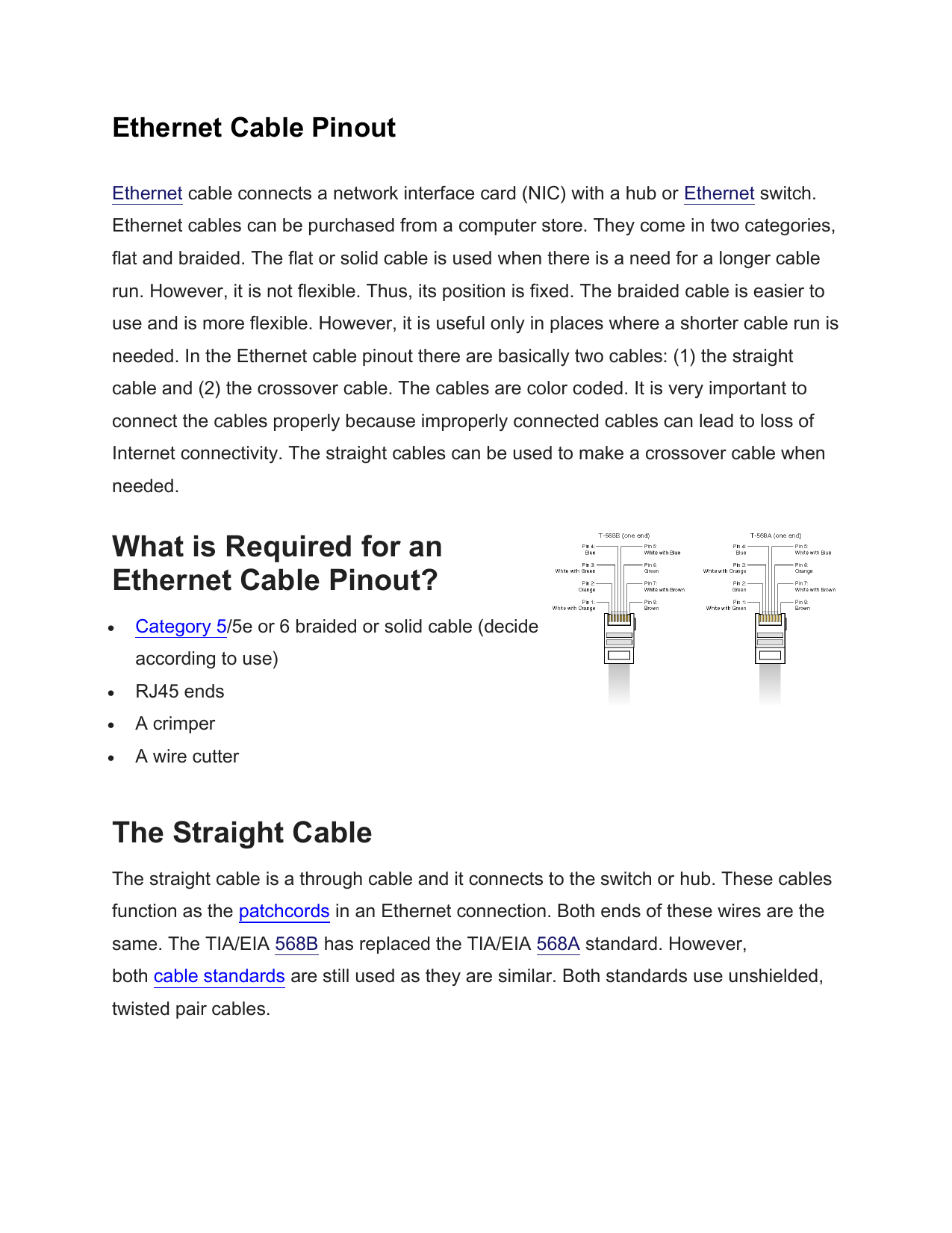 Get Ethernet Cable Pinout Standards Background