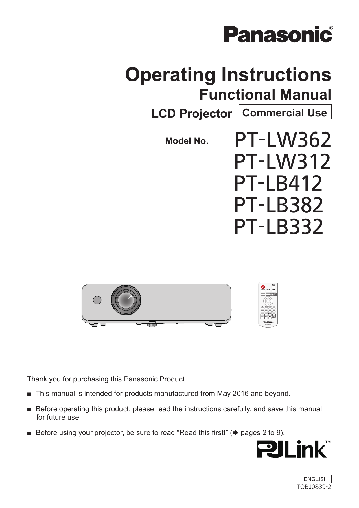 PTLB332U Projector User Manual Manualzz