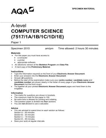 computer science paper a level