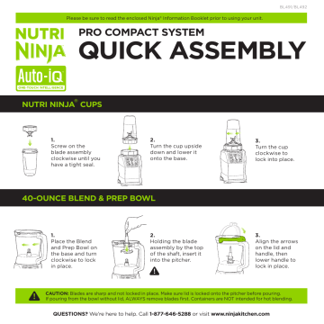 Ninja BL491 Nutri Auto-iQ® Compact System Quick Assembly | Manualzz