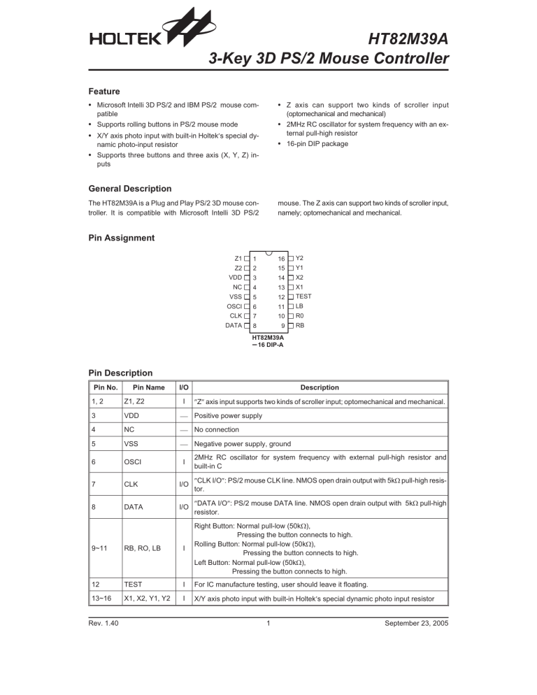 Htm39a 3 Key 3d Ps 2 Mouse Controller Manualzz