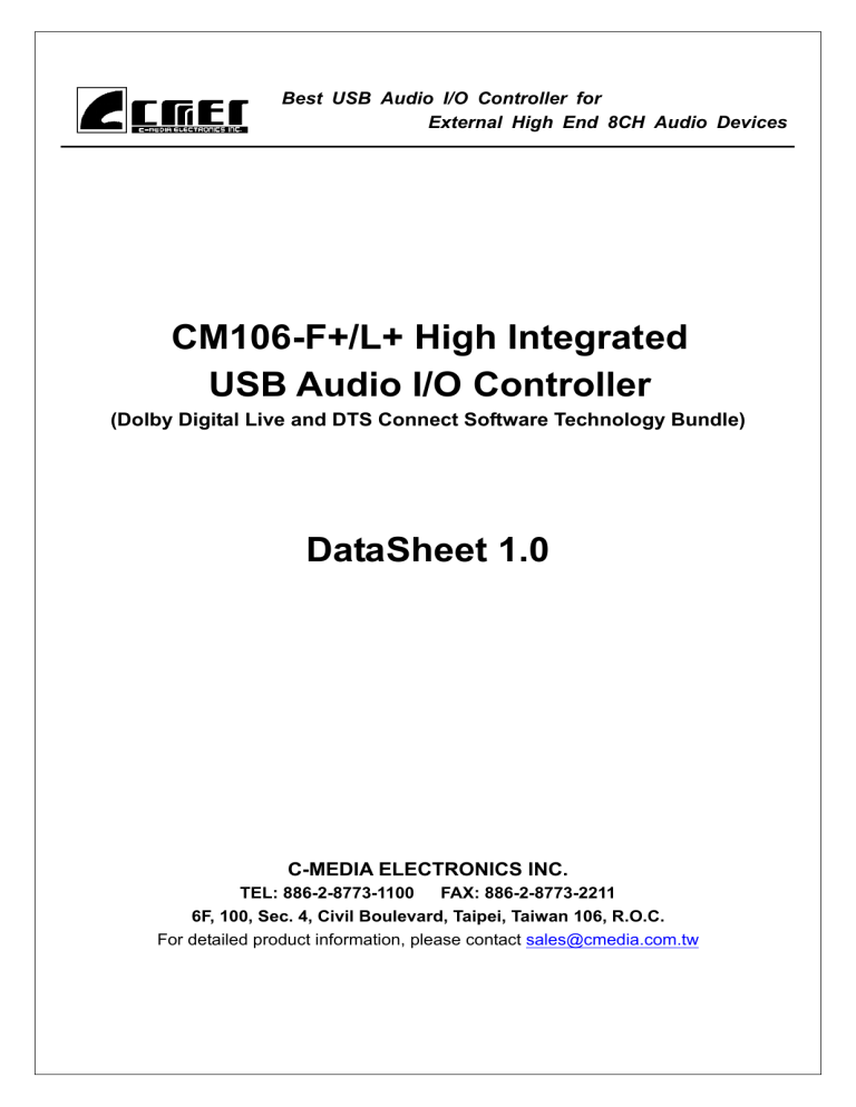 Cm106 F L High Integrated Usb Audio I O Controller Manualzz