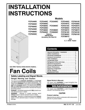 INSTALLATION INSTRUCTIONS Fan Coils | Manualzz