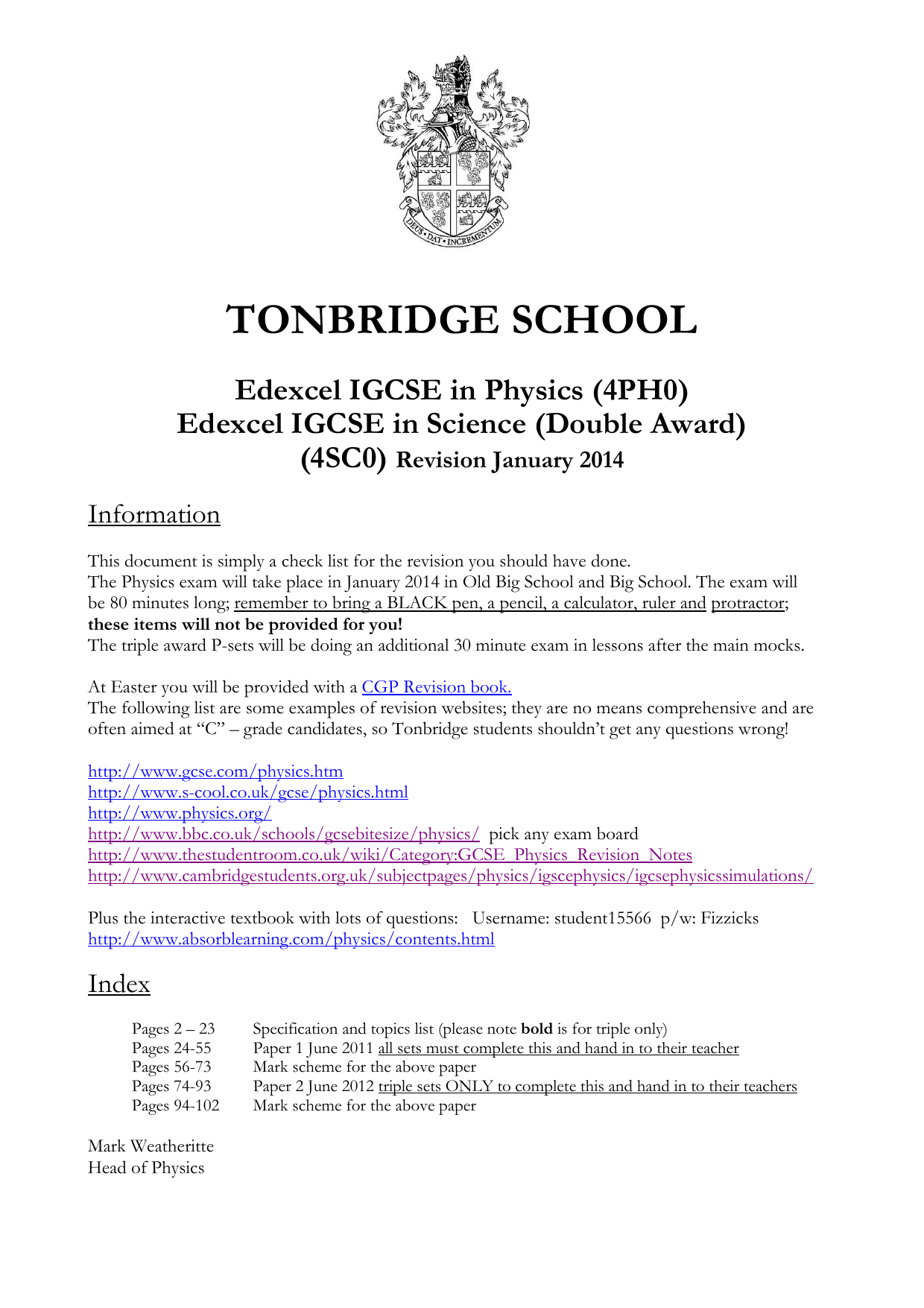 Tonbridge School Edexcel Igcse In Manualzzcom