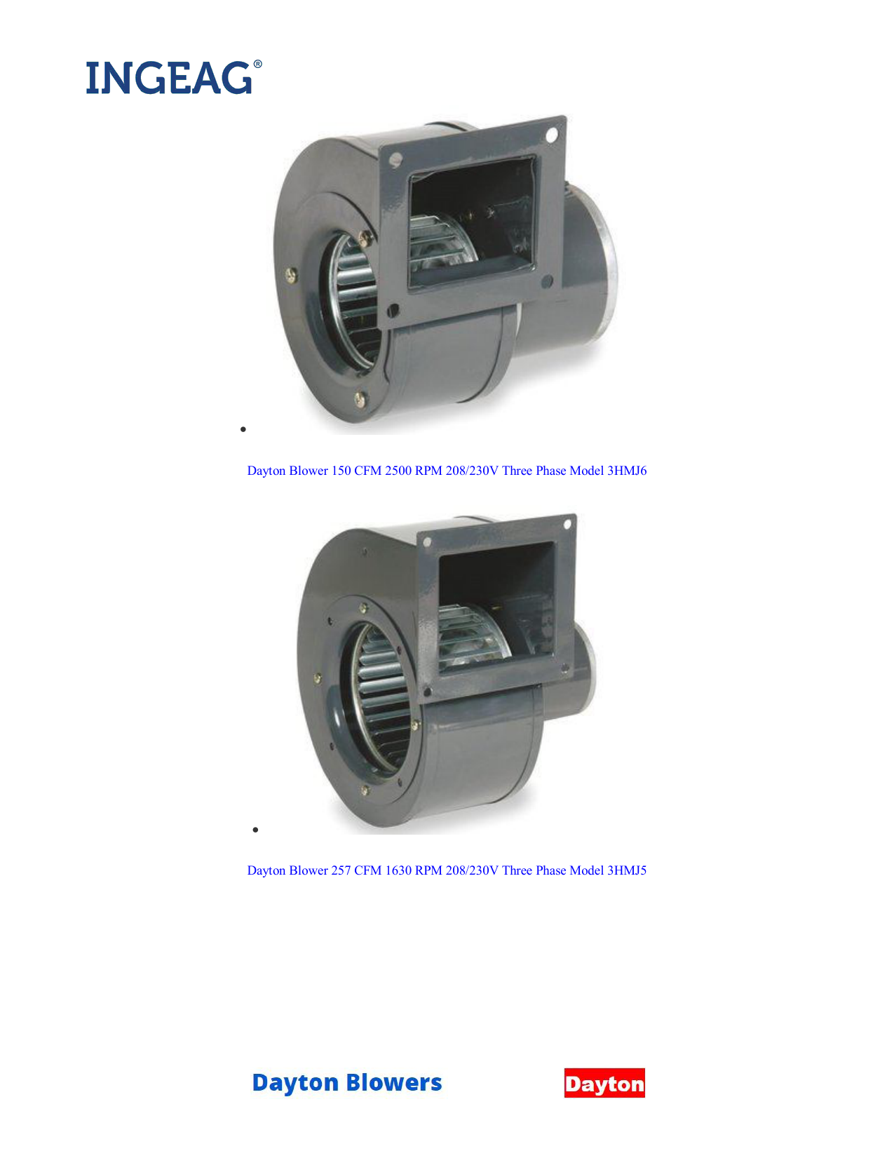 Dayton Model 1TDN2 Blower 12 CFM  3340 RPM 115V 60/50hz 2C782 
