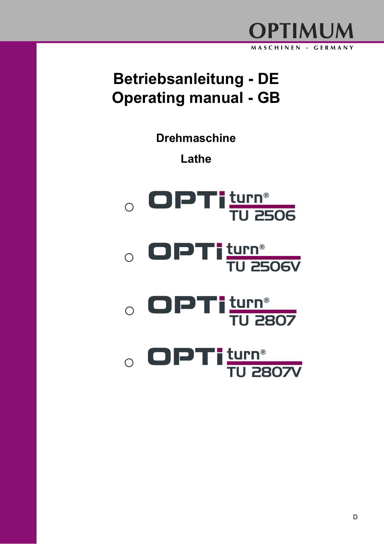 Optimum Optiturn TU 2807 Operating Manual