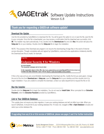 GAGEtrak 6.8 Software Update Instructions | Manualzz