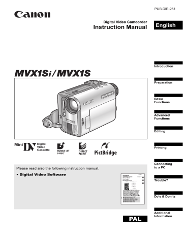 Canon MVX1S Instruction manual | Manualzz