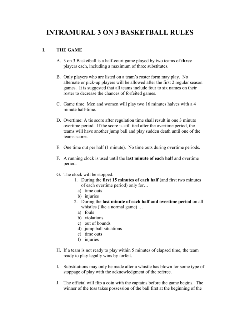 Intramural 3 On 3 Basketball Rules Manualzz