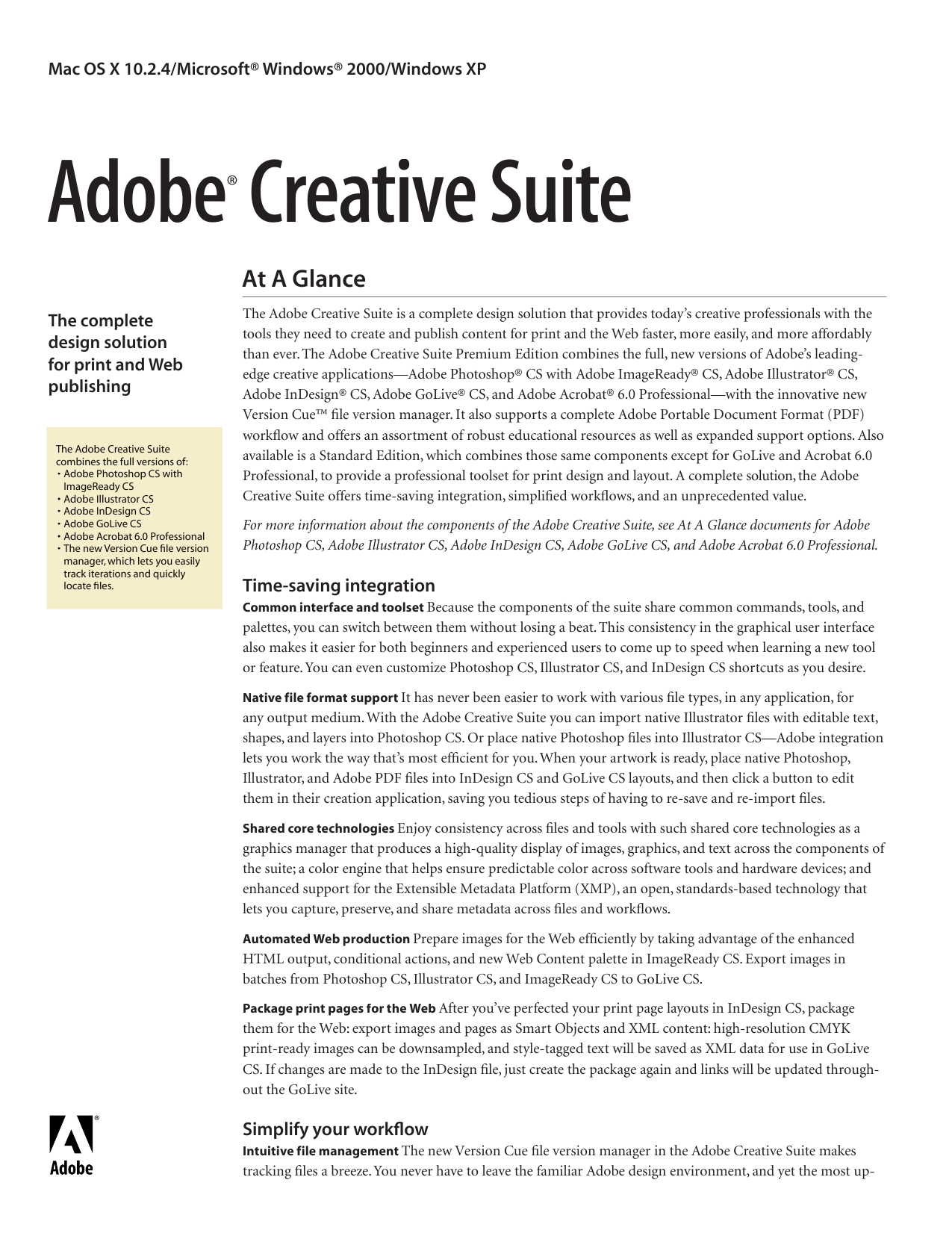 Adobe Creative Suite At A Glance Manualzz
