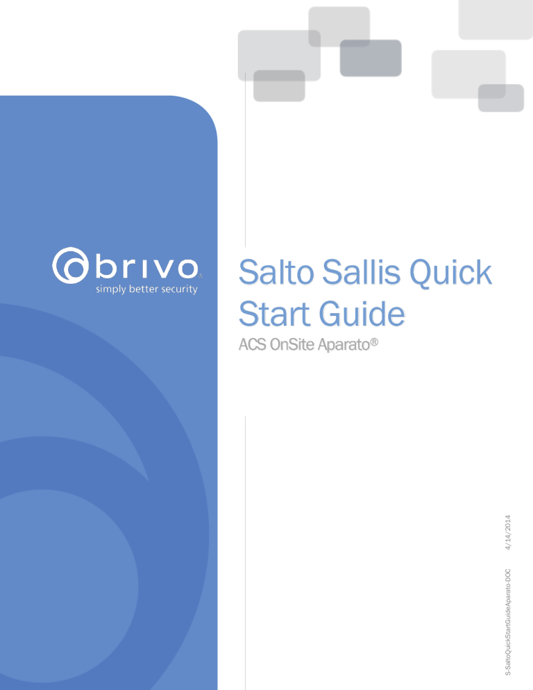 Salto Sallis Quick Start Guide | Manualzz