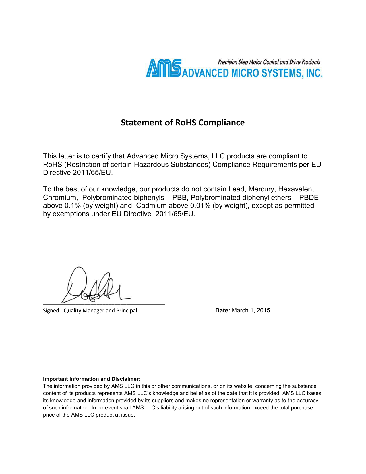 Statement of RoHS Compliance Manualzz