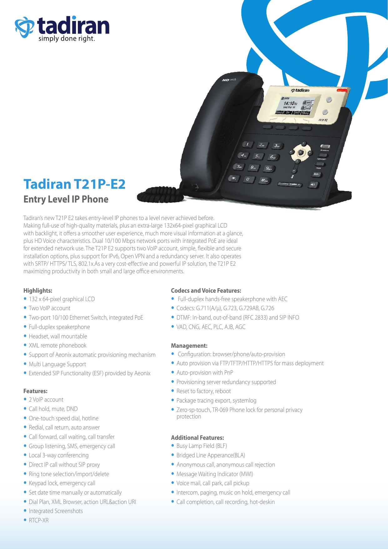 Tadiran T21P-E2 Entry Level IP Phone | Manualzz