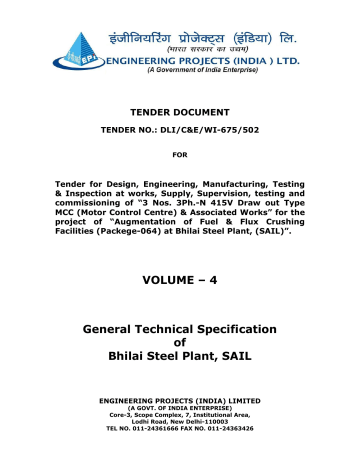 4 General Technical Specification Of Bhilai Steel Plant Sail Manualzz
