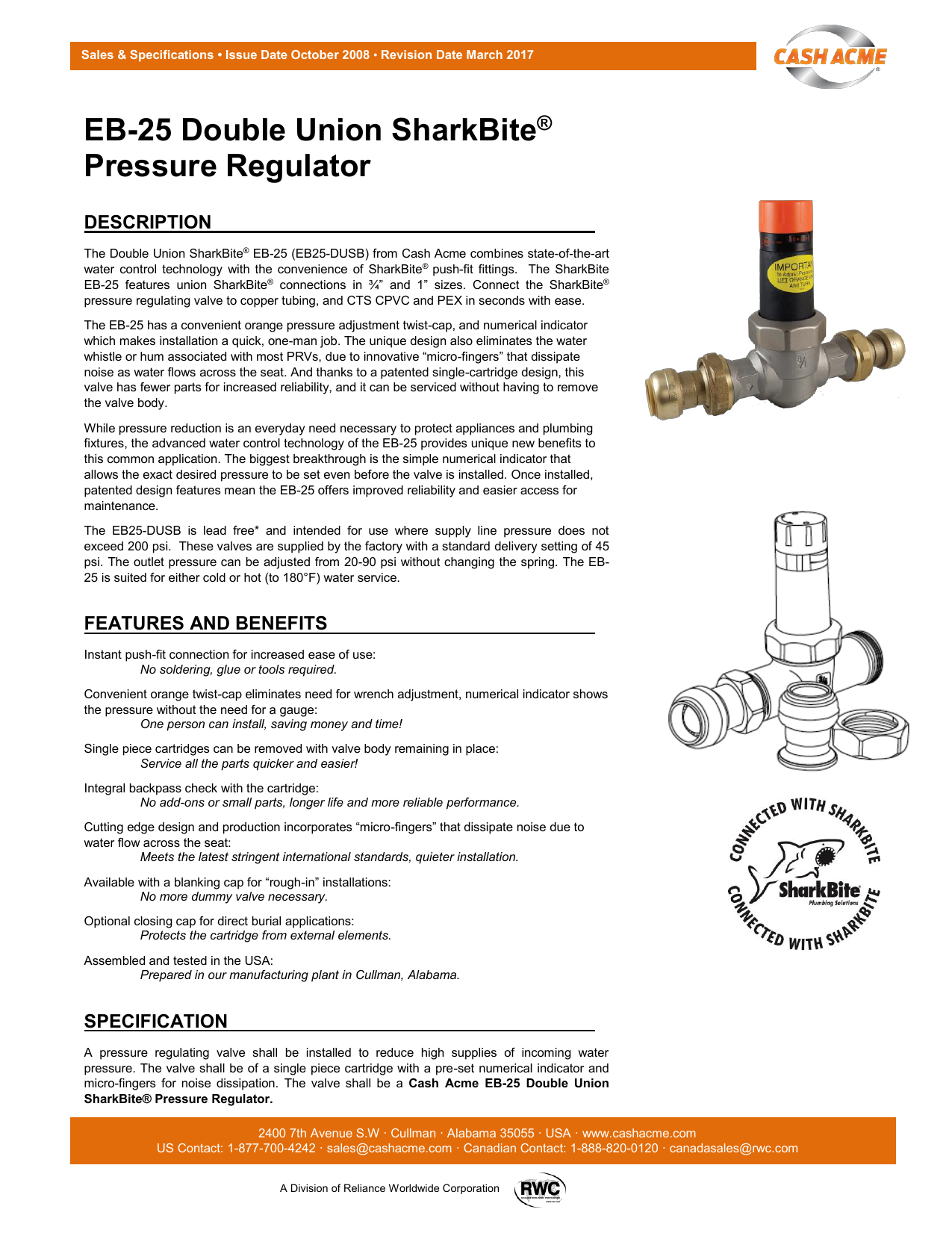 EB25-DUSB Pressure Regulator Pack of 3 pcs Cash Acme 23956-0045 