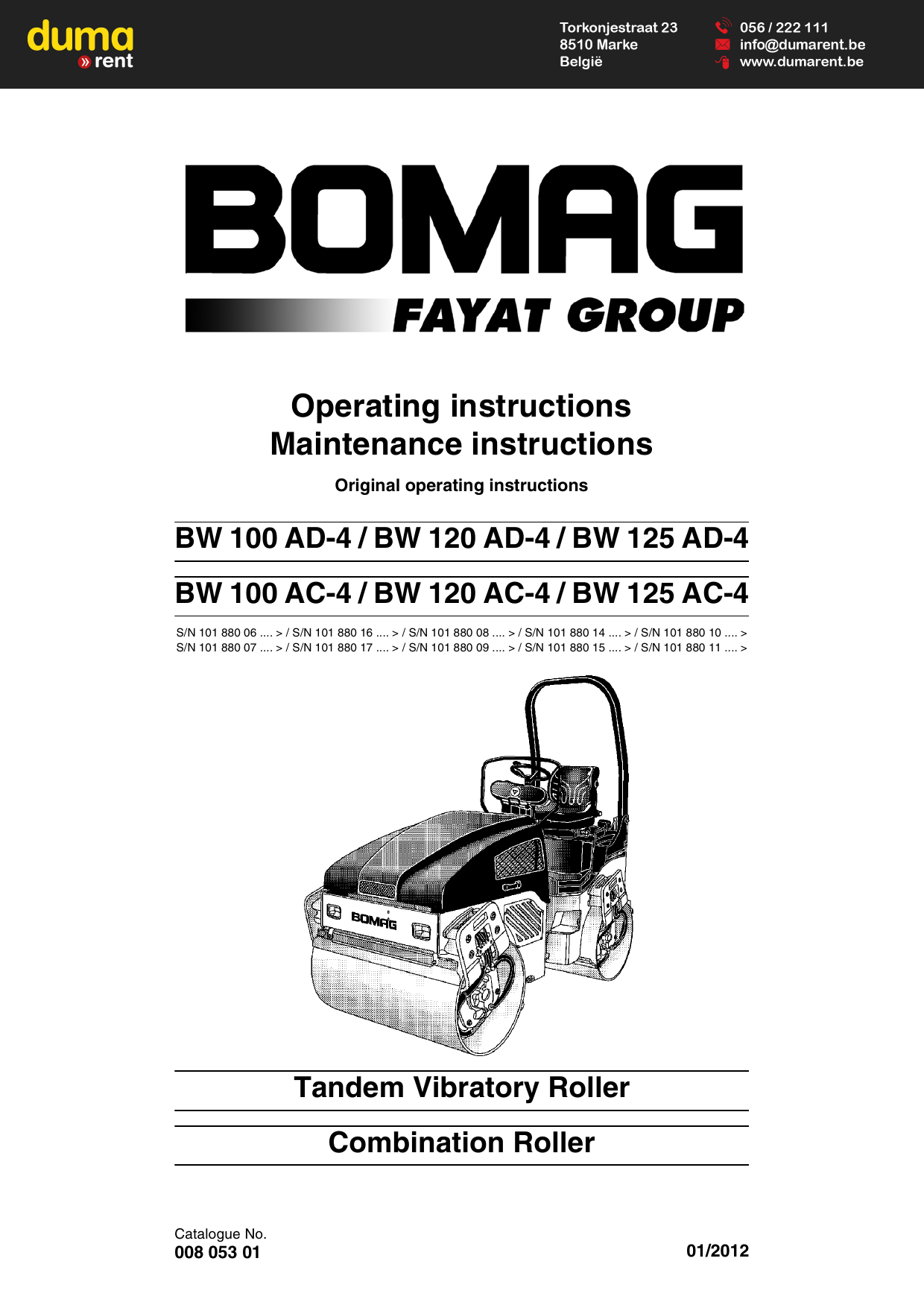 Bomag Bw 120AD-4 Vibration Roller Aufkleber 