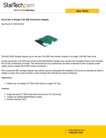Green StarTech.com Dual 2.5in to Single 3.5in IDE Hard Drive Adapter IDE35252X Green StarTech.com Dual 2.5in to Single 3.5in IDE Hard Drive Adapter IDE35252X