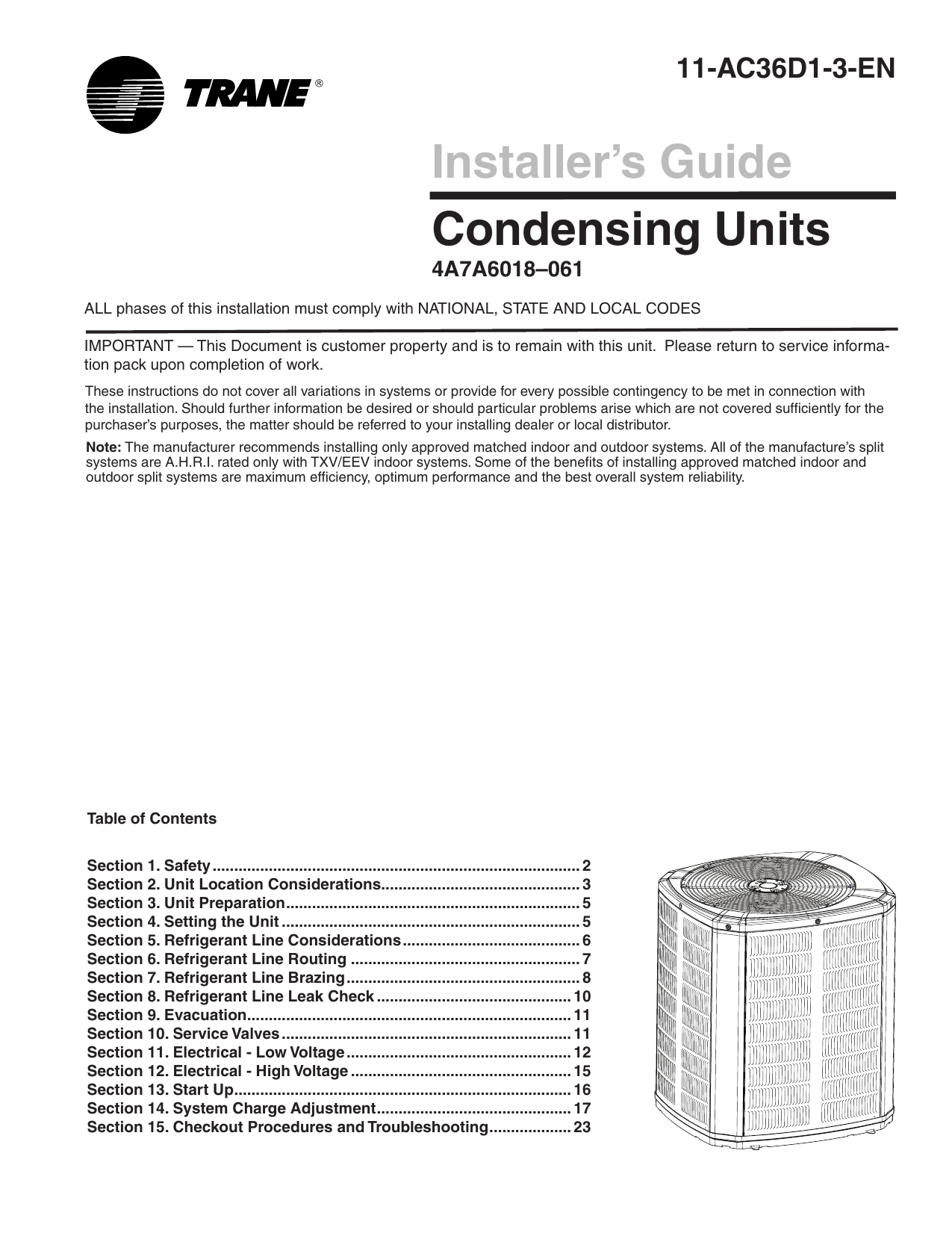 American Standard INSTALLER`S GUIDE Condensing Units Manualzz