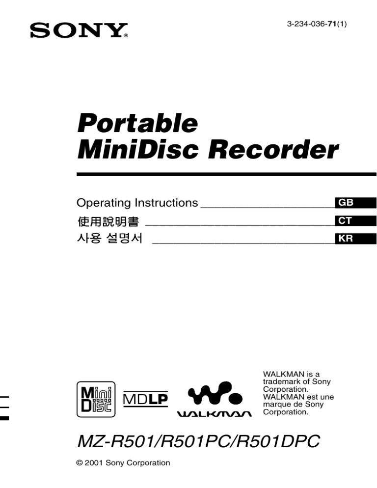 Sony Mz R501 Mz R501pc Operating Instructions Manualzz