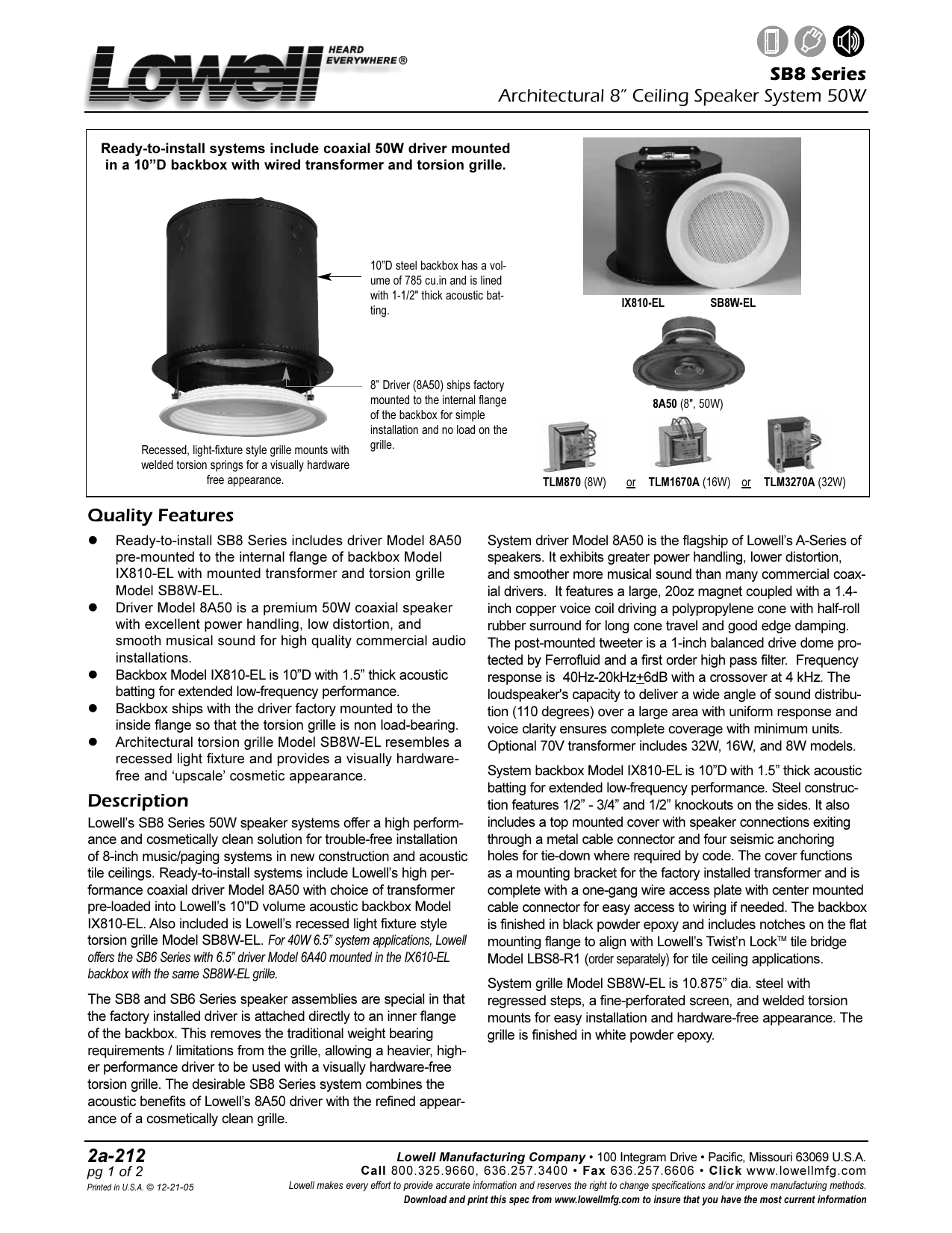 2a 212 Sb8 Series Architectural 8 Ceiling Speaker System Av Iq