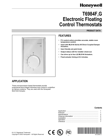 T6984F,G Electronic Floating Control Thermostats | Manualzz