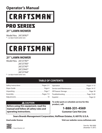 CRAFTSMAN CMXGMAM1125499 M110 140-cc 21-in Gas Push Lawn Mower Use And ...