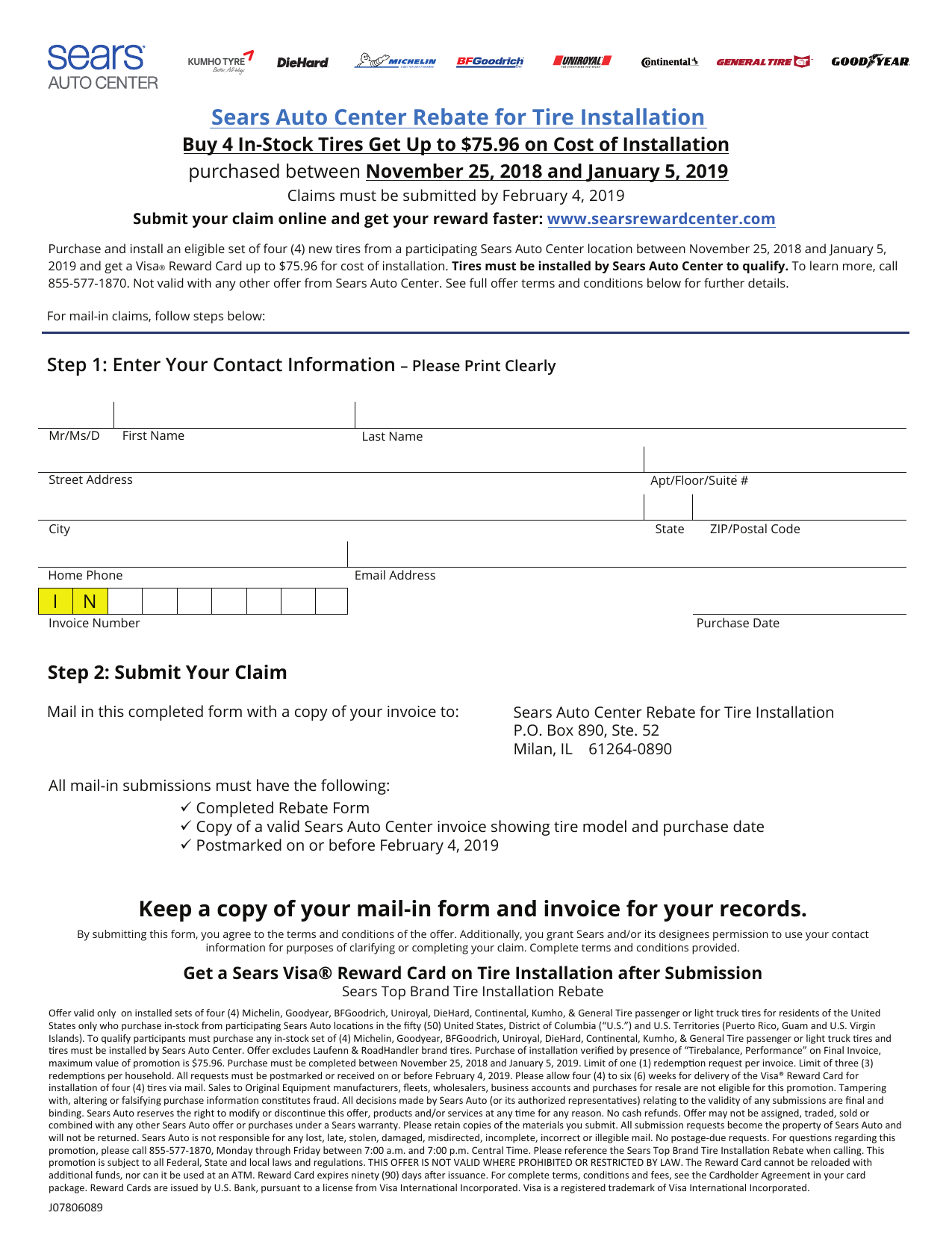 Uniroyal 24287 Rebate Form  Manualzz