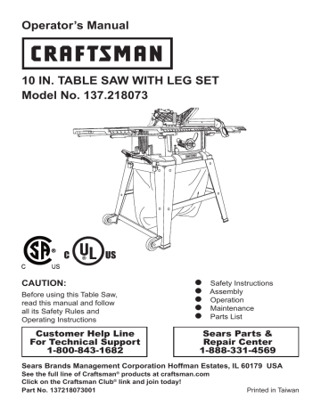 Craftsman 218073 Owners manual | Manualzz