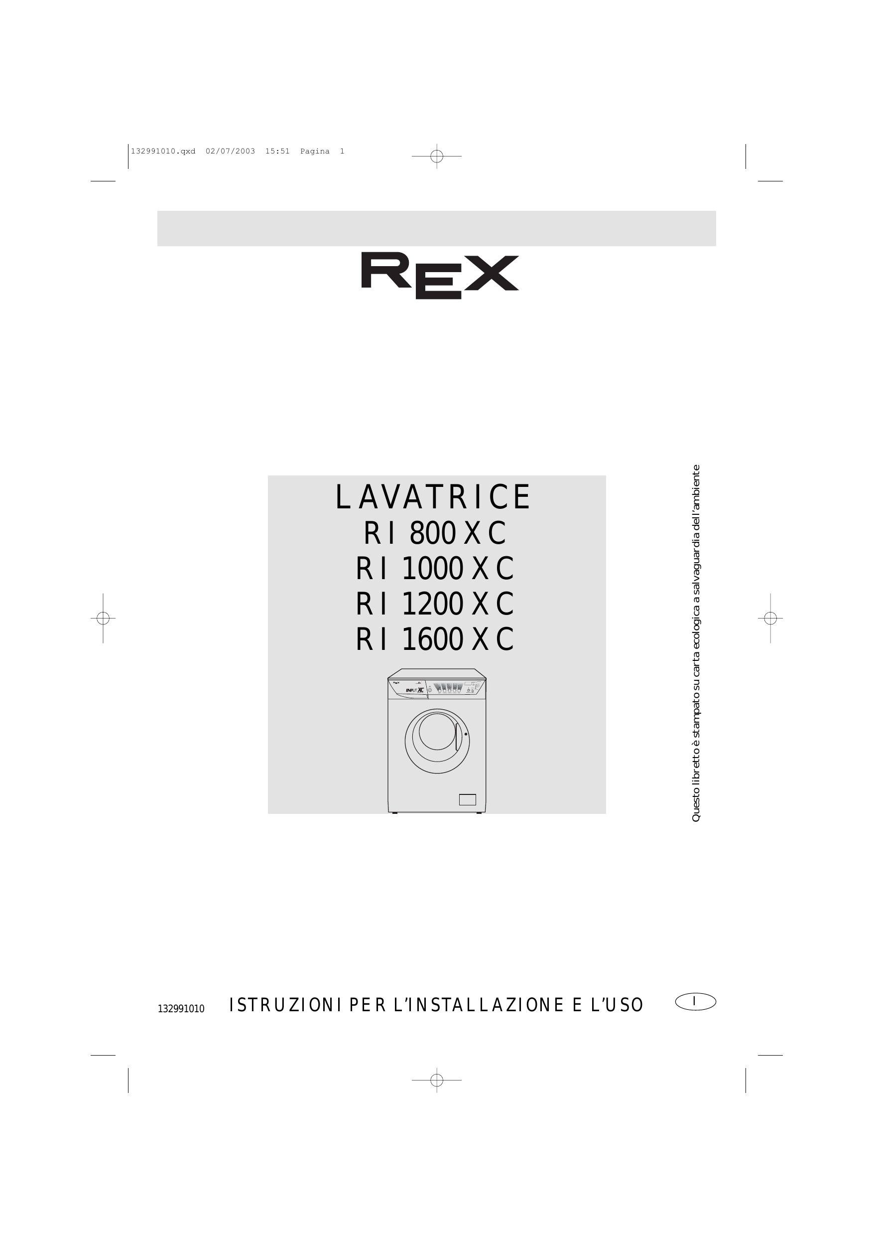 Rubinetto Acqua Lavatrice Aperto O Chiuso.Rex Ri1600xc Manuale Utente Manualzz