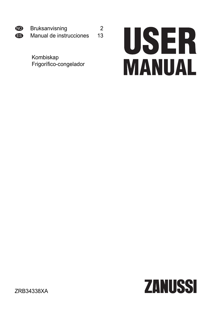 ZANUSSI ZRB34338XA Brukermanual Manualzz