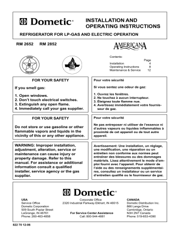 Dometic RM2852, RM2652 User manual | Manualzz