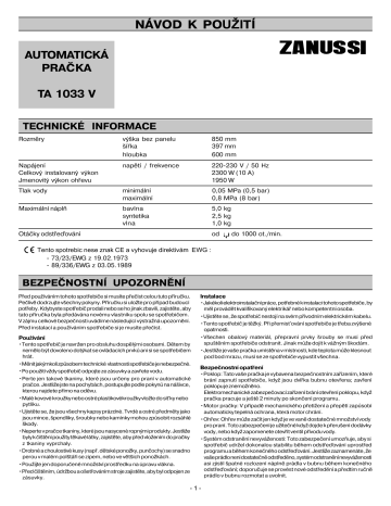 Инструкция стиральной машины Zanussi TA V - Mnogo-dok - бесплатные инструкции на русском языке