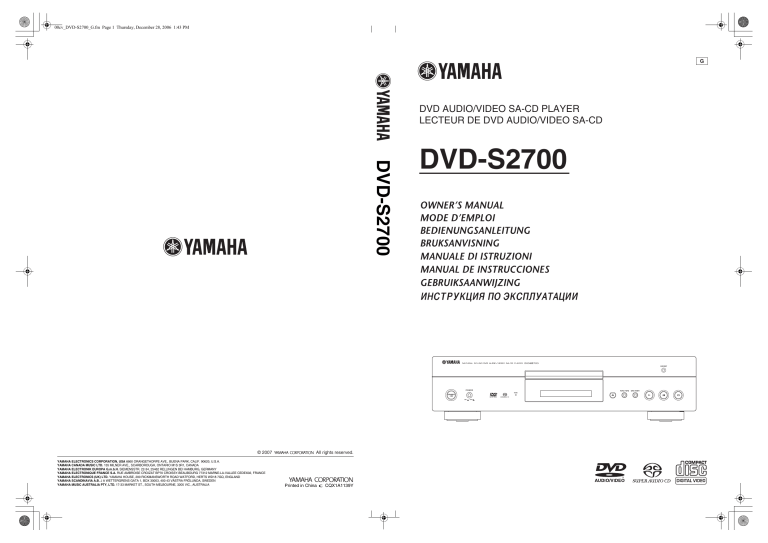 Yamaha Dvd S2700 Owner S Manual Manualzz