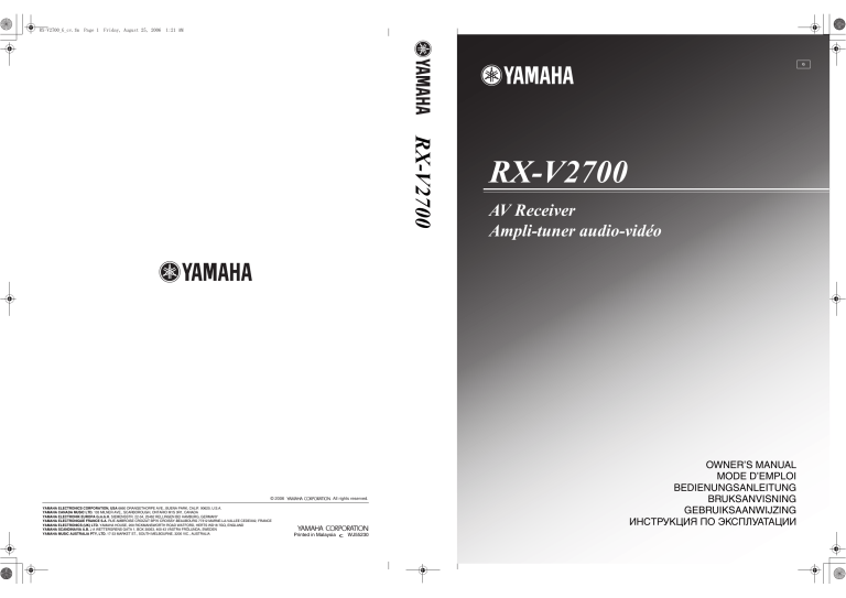 Yamaha RX-V2700 Owner's manual | Manualzz