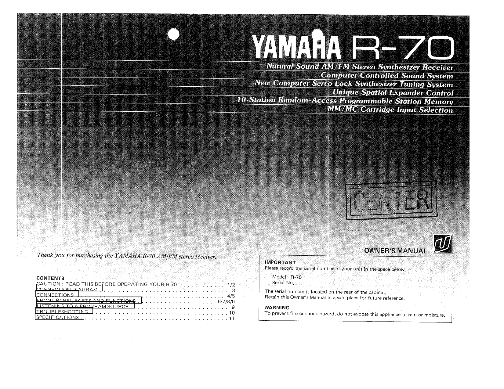 Yamaha R 70 Owner S Manual Manualzz