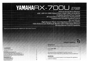 Yamaha RX-700U OWNER'S MANUAL | Manualzz
