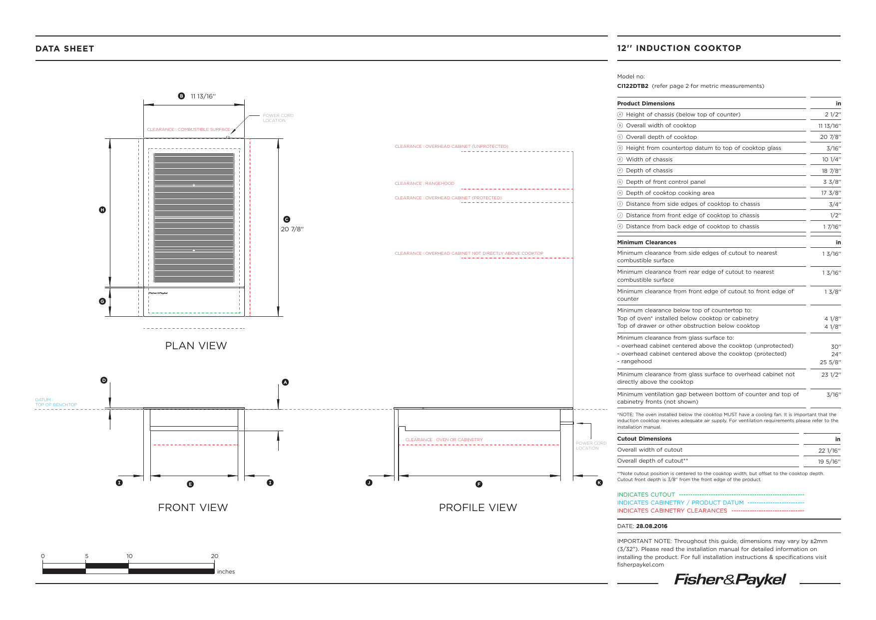 Fisher Paykel Ci122dtb2n Data Sheet Manualzz