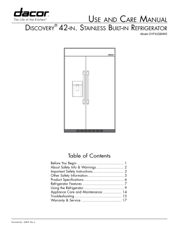 Dacor DYF42SBIWS Use and Care Manual | Manualzz