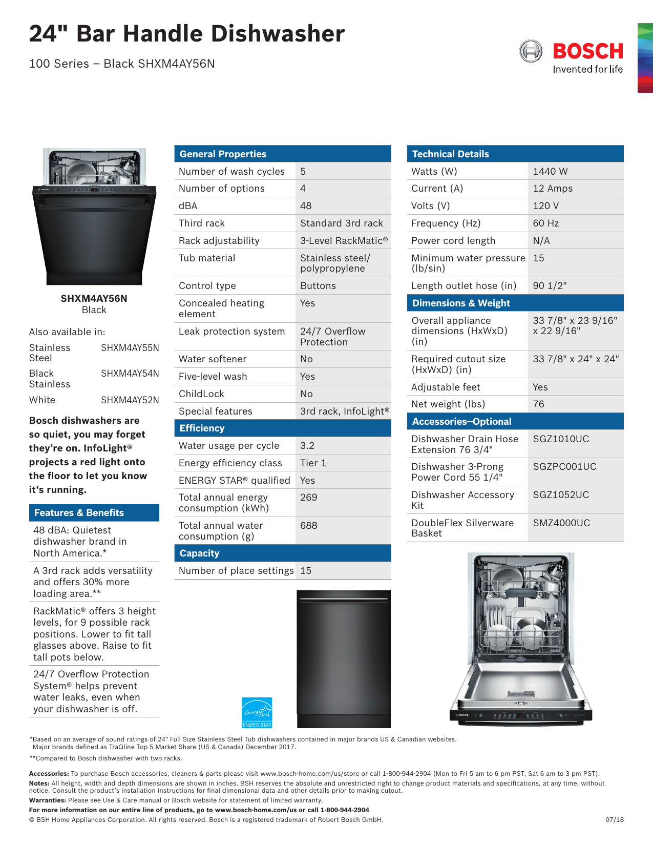 Bosch Shxm4ay52n Speicifcations Sheet Manualzz